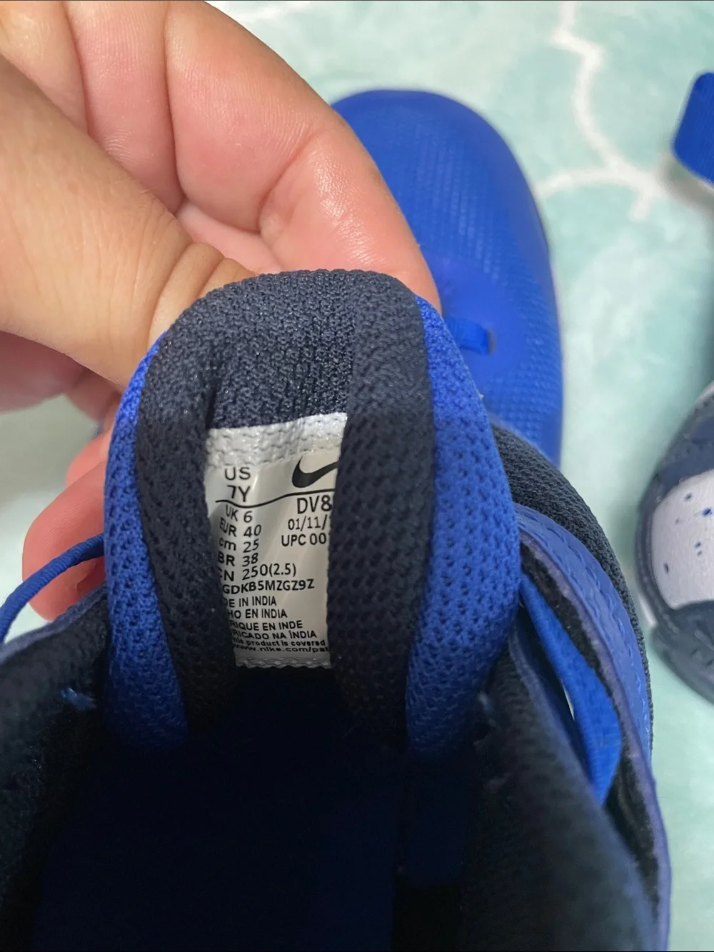 Nike Kids Blue and Black Strap Sneakers with White Swoosh